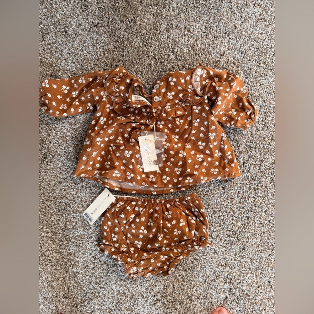 NWT Rylee + Cru Brown Floral Ruffle set - Picture 3 of 3